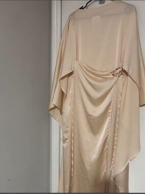 Cream Satin Maxi Dress with Draped Ring Detail